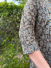 Brown ajrakh Yoke kurta