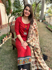 Maroon Button kurta with Chanderi Duppata