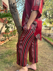 Maroon Modal silk Lines palazzo