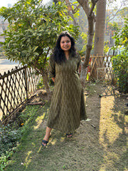 Mehendi Ikkat dress with pockets