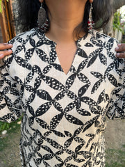 Beige black geometric Floral kurta - MYSANSKRITAM