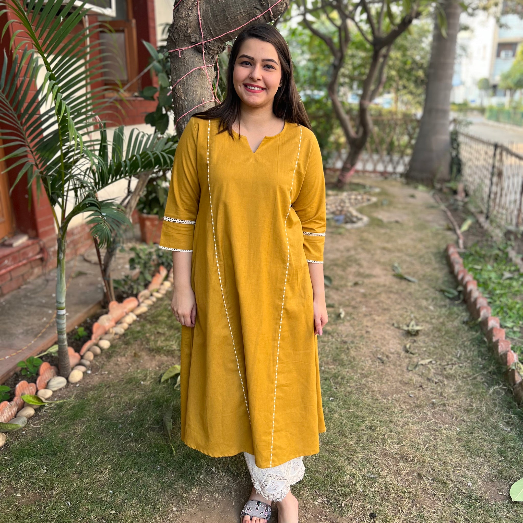 Mustard A-line Basic kurta