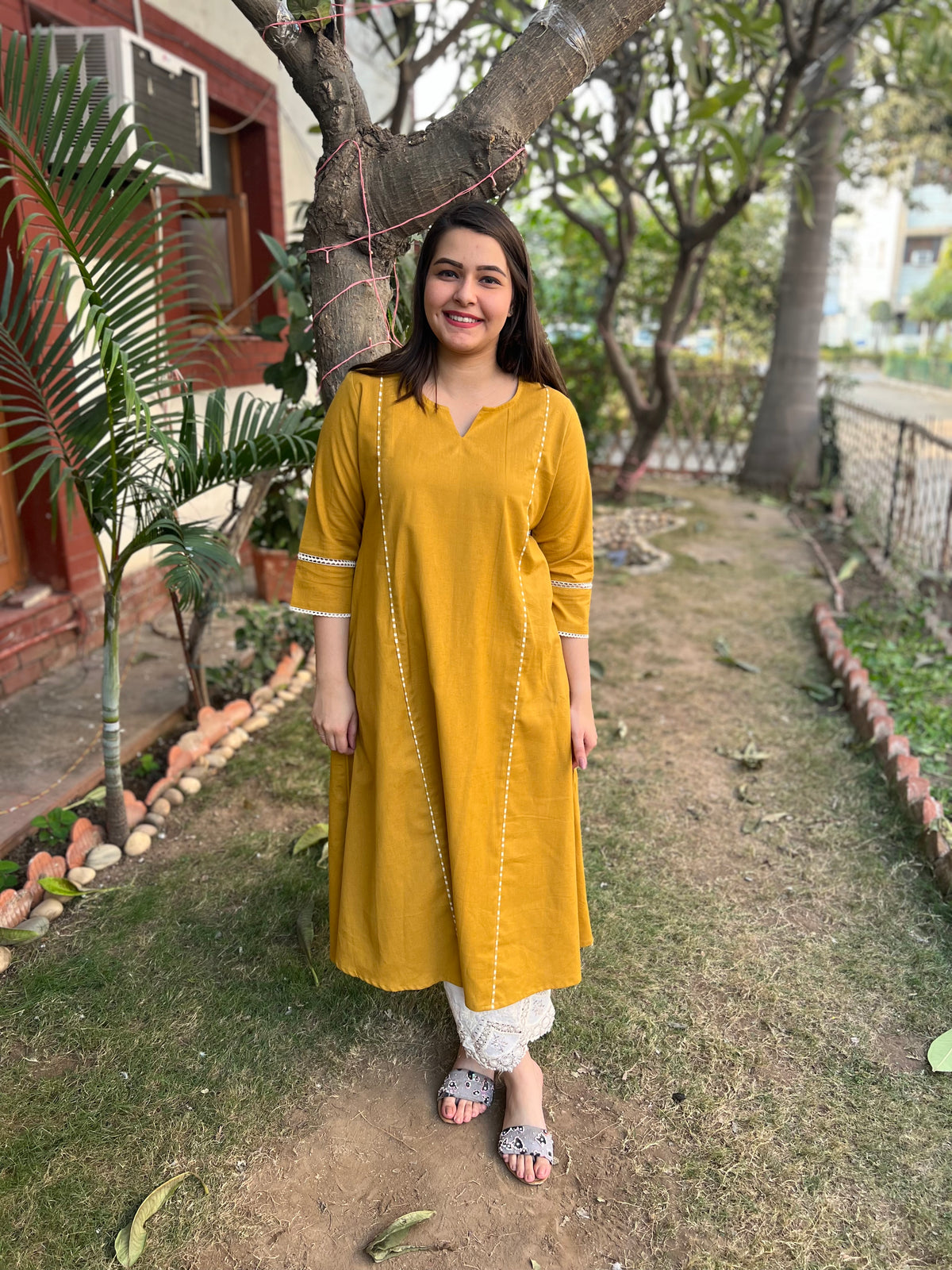 Mustard A-line Basic kurta