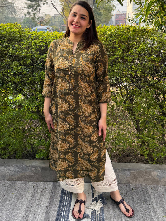 Mehendi Green Ambi Kurta by Sanskritam