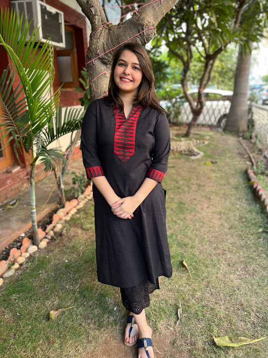 Black Office Wear Border Kurta - MYSANSKRITAM