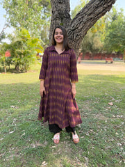 Brown Aline Ikkat Kali kurta with Pocket