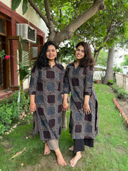 Ajrakh square handblock printed collar kurta - MYSANSKRITAM