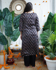Black Bloom Modal Silk Kurta