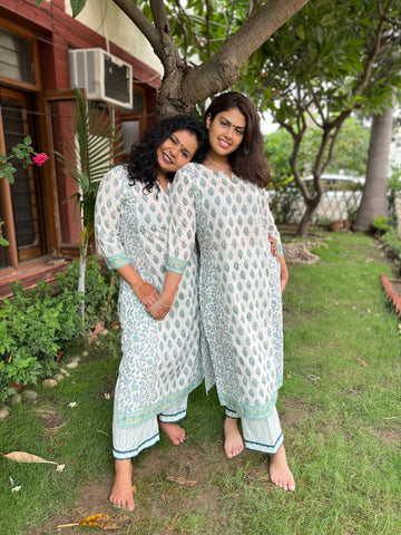 Sea green kali kurta pant set