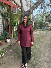 Burgundy self design woollen short kurti