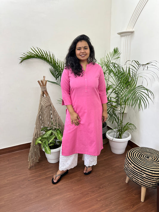 Bright pink basic kurta - MYSANSKRITAM