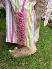 Handblock multiline palazzo with lace