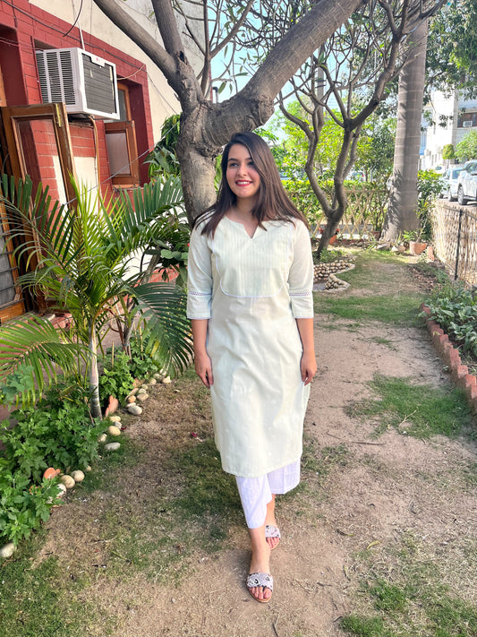 Sea green pastel yoke kurta - MYSANSKRITAM