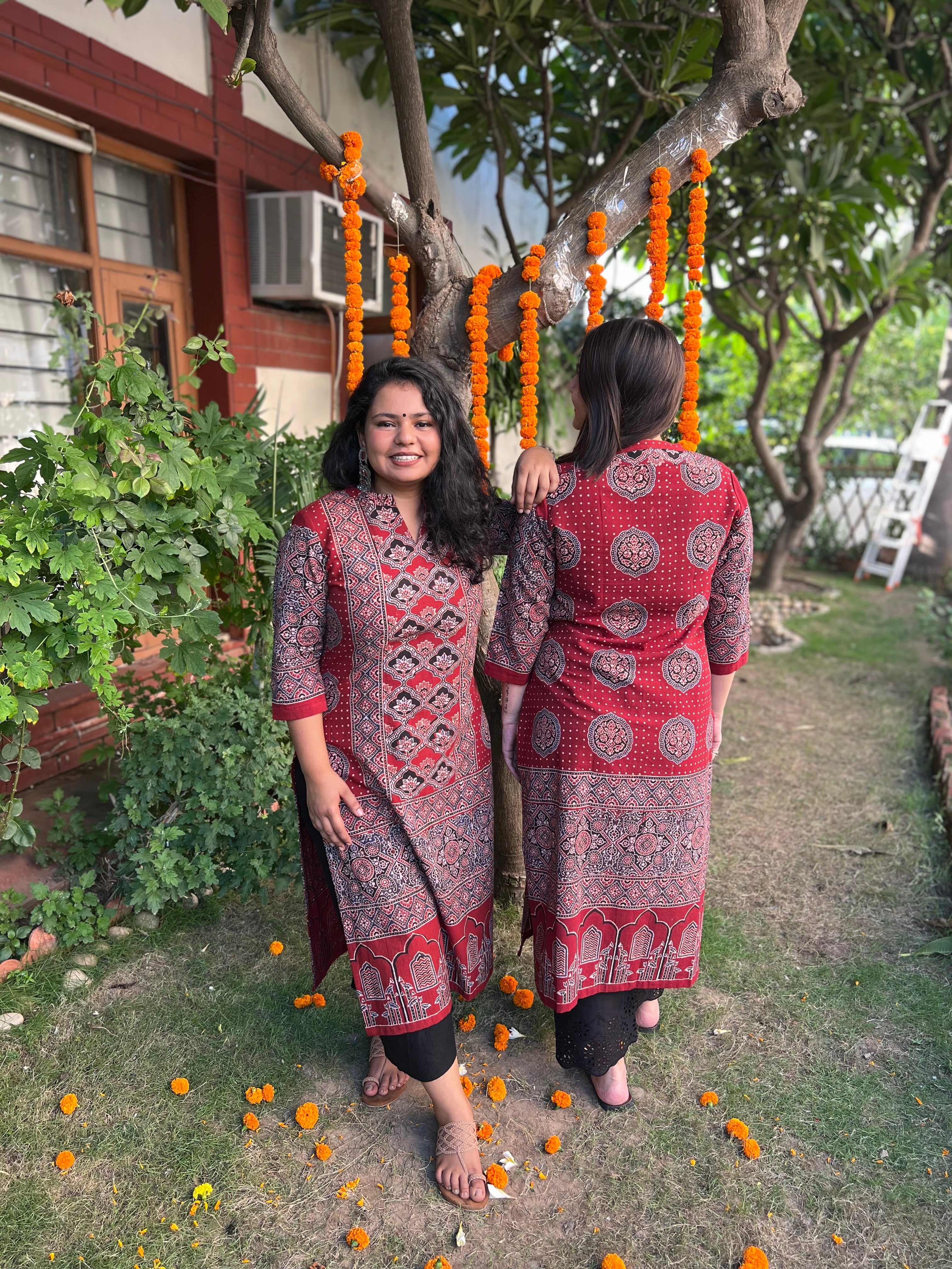 Maroon Designer Ajrakh Kurta - MYSANSKRITAM