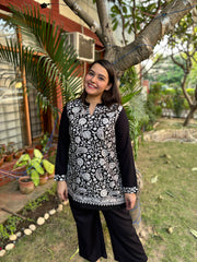 White Kanni embroidered short kurti (woollen)