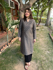 Grey Black geometric woollen kurta