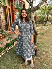 Grey Textured Aline kurta with Pocket