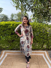 Grey Big rose kurta