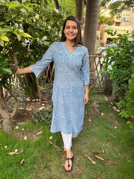 Pastel Blue Abstract kurta - MYSANSKRITAM