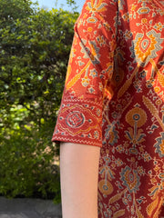 Rust Floral Full Suit Set sleeve detail by Sanskritam