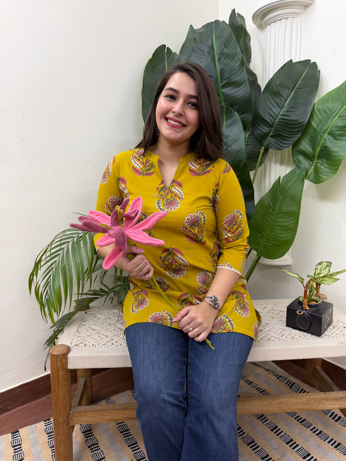 Mustard flower short kurti