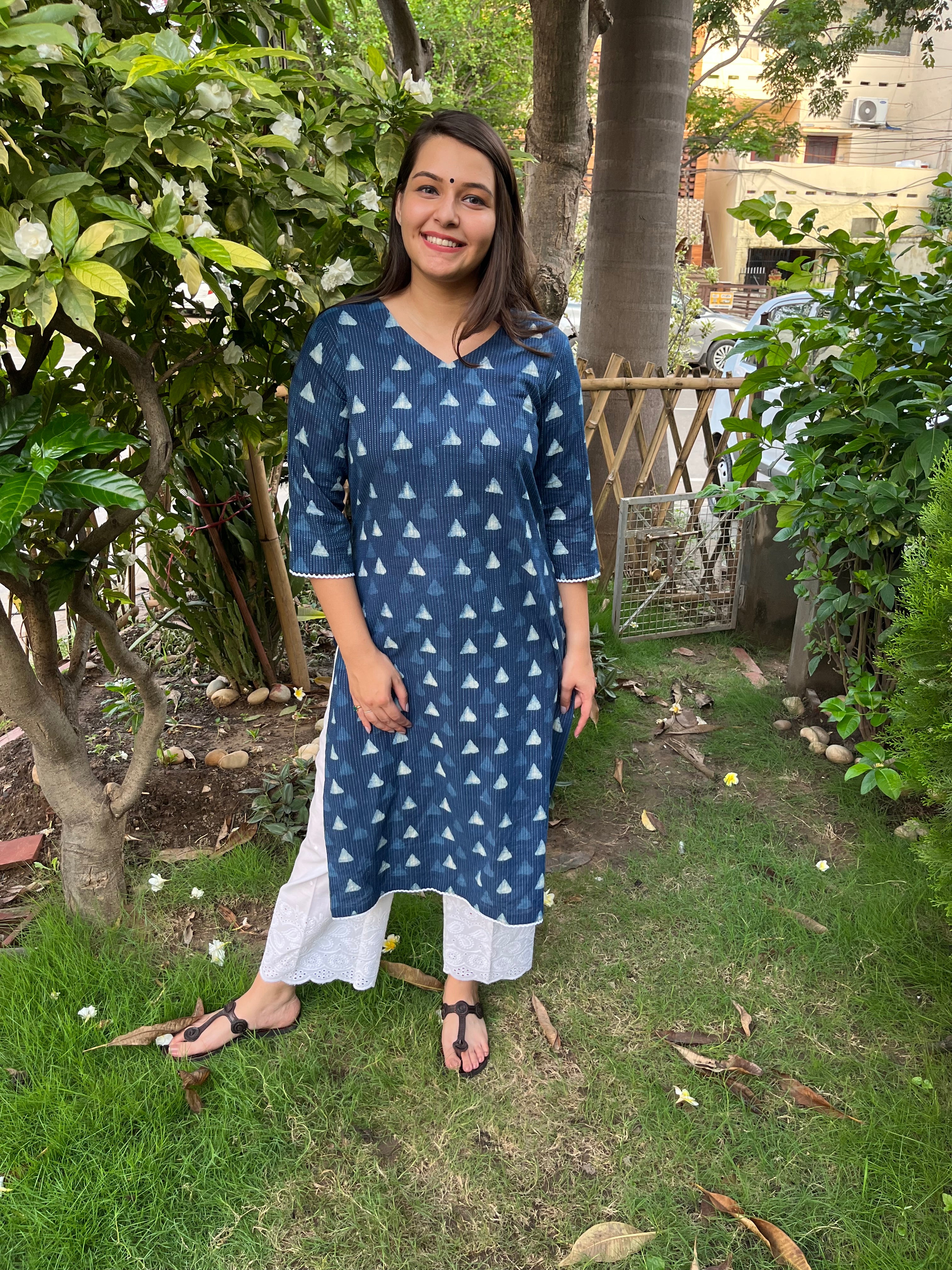 Indigo geometric Kantha kurta - MYSANSKRITAM