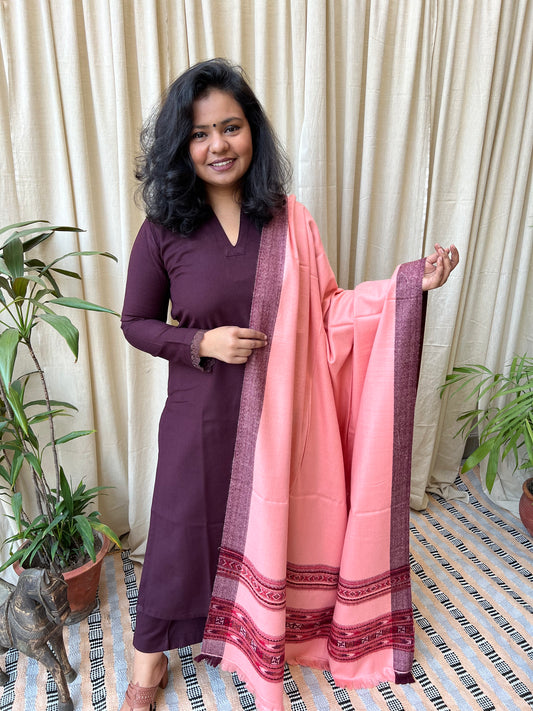 Wine Woollen kurta with shawl