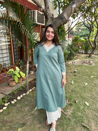 Sea green Lacework A-line kurta