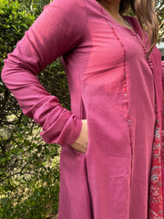 Pink A-line chudi sleeve kurta duppata set