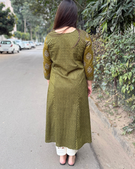 Mehendi green aline kurta with pocket