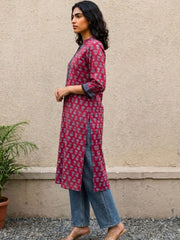Cherry red Floral Buti Printed Kurta