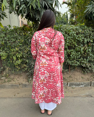 Peach aline Ikkat print kurta