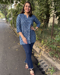 Indigo Ban neck Ambi Short kurti