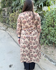 Brown orange flower kurta