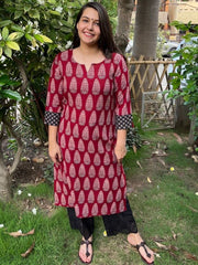 Maroon Ajrakh printed Kurta