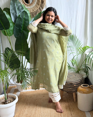 Pastel Green Buti Mulmul Chanderi Kurta Dupatta Set
