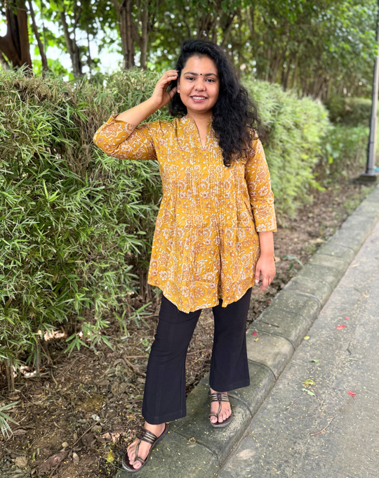 Mustard floral Pintucks top