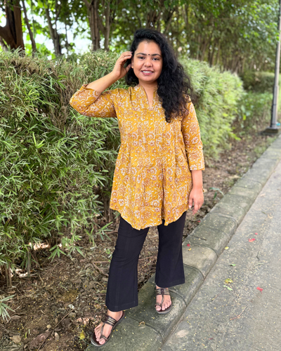 Mustard floral Pintucks top