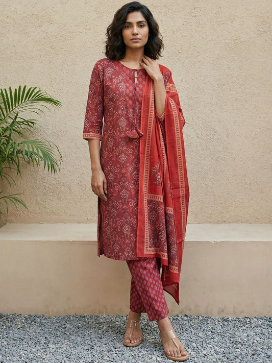 Rust red cotton suit set