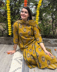 Mustard circle Aline full suit set