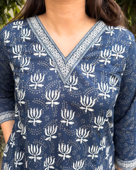 Blue lotus aline kurta with contrast sleeve