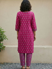 Magenta Ajrakh Cotton Suit Set
