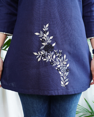 Solid blue embroidered short kurti