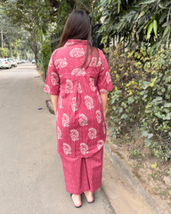 Pink Ambi back pleat coord set