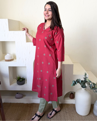 Red solid flower coord set with pocket