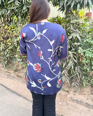 Indigo flower muslin silk Shirt