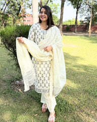 White Grey handblock printed suit set