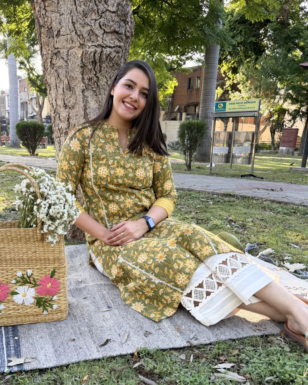 Mehendi floral handblock kurta