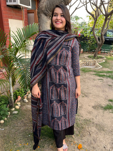 Black Ajrakh Designer Kurta duppata set