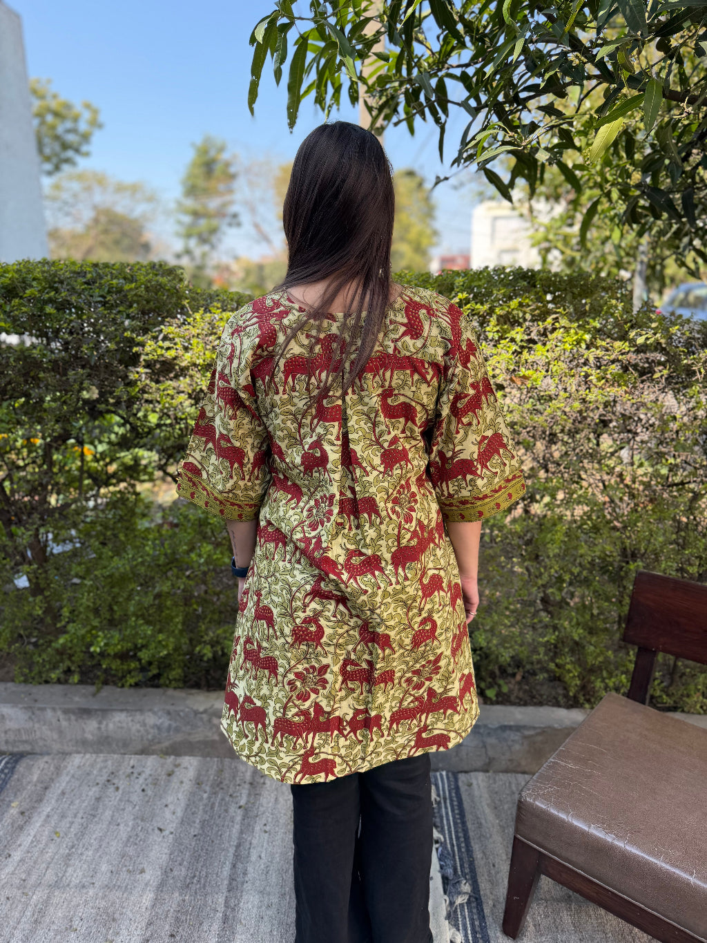 Reindeer Green Bagru Top from the back by MySanskritam